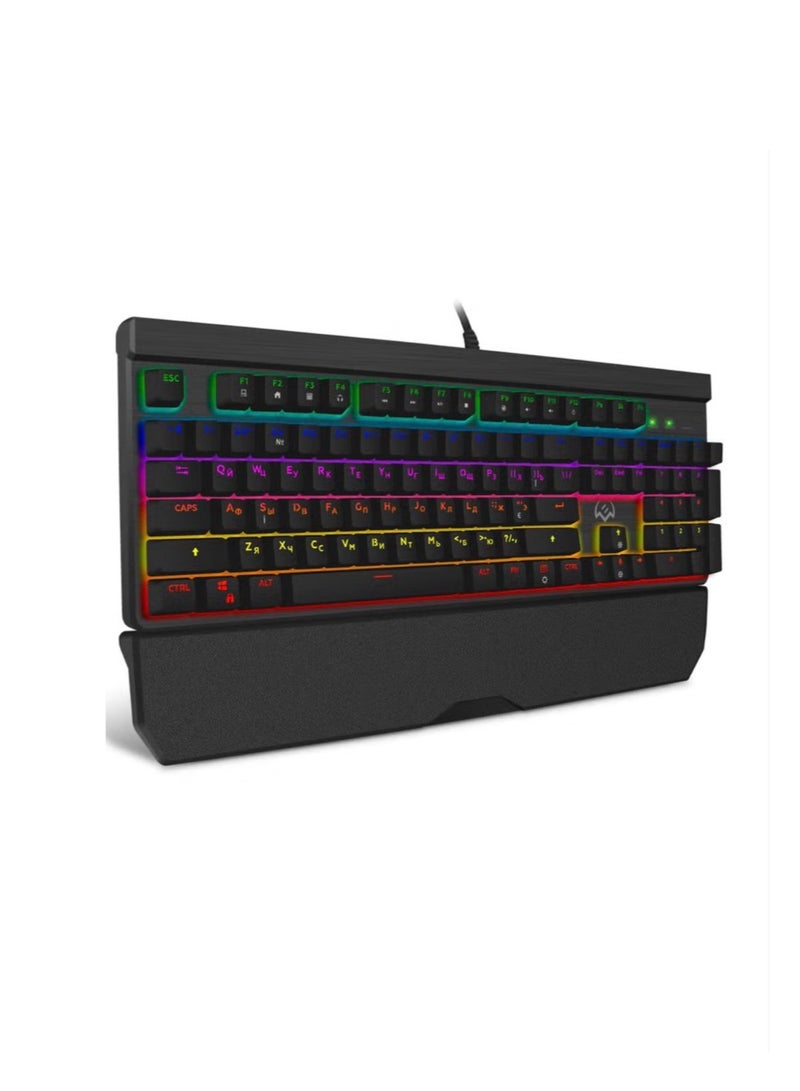 SVEN KB-G9500 Gaming Keyboard Full Size Wired USB Programmable Keyboard - LED Backlit Color Arc - 104 Keys Blue Keys - Durable and Detachable Wristband for PC - Black  - Image 1