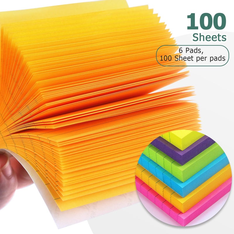 Eastern Wolf 6 Pads Lined Sticky Notes 3x3 Sticky Notes with Lines Self-Stick Note Pads 6 Bright Multi Colors,100 Sheet/Pad - Image 4
