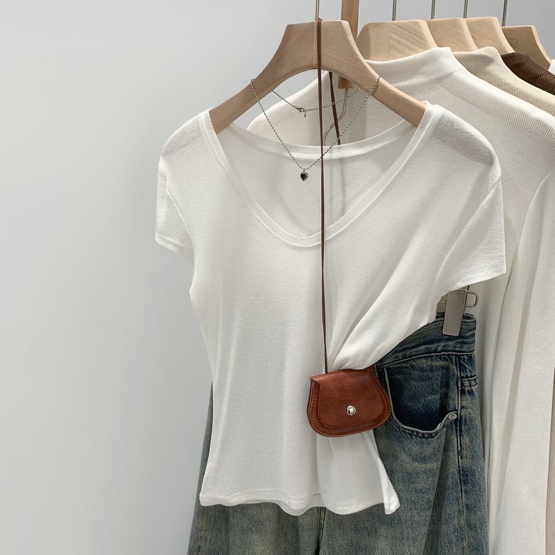 ليوسيل تينسيل الصوف فريدة من نوعها وأنيقة V-Neck قصيرة الأكمام تي شيرت للنساء ، شعبية الصيف أعلى هذا العام - Image 2