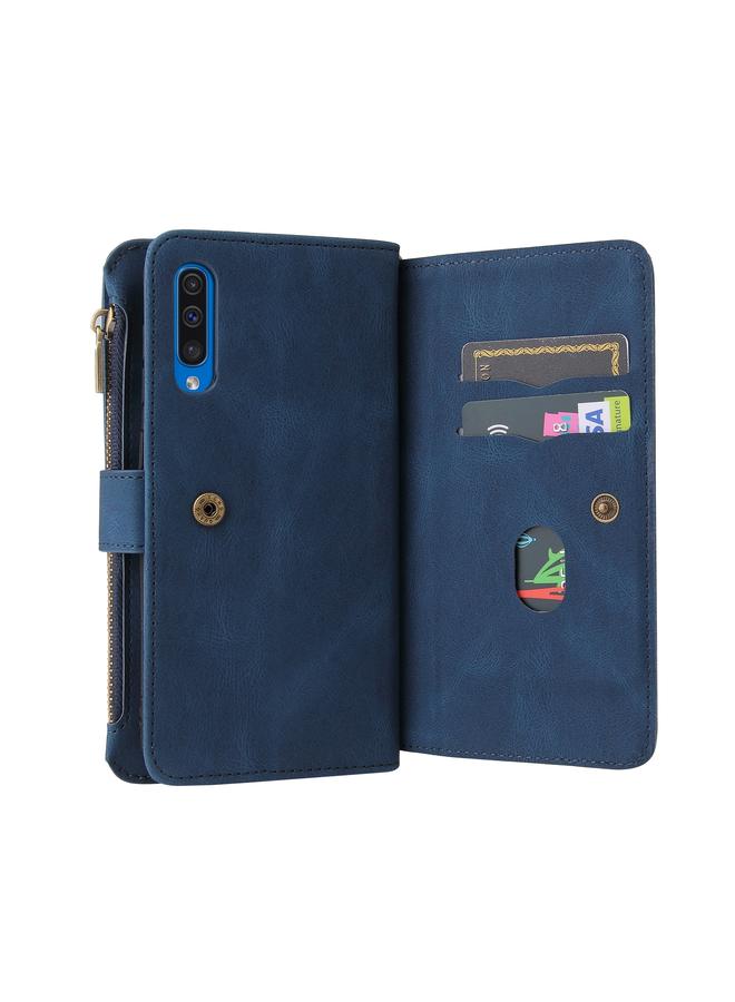 اس-توب جراب لهاتف Samsung Galaxy A50 مصنوع من الجلد PU + TPU مع حامل وفتحة لـ 15 بطاقة ومحفظة وجيب بسحاب وحبل - Image 5