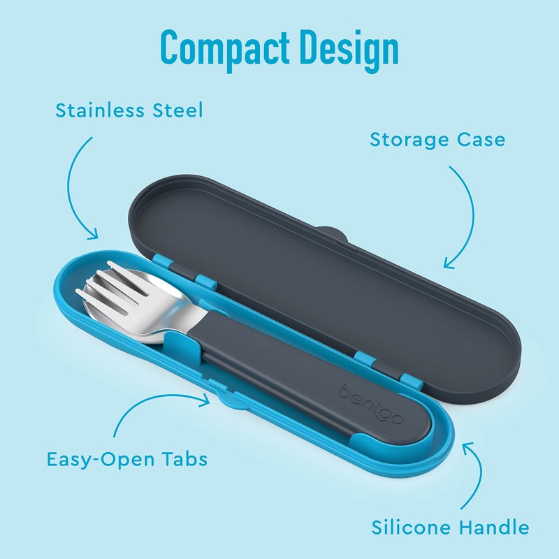 Bentgo Kids Stainless Steel Utensil Set - Reusable Fork, Spoon & Storage Case - High-Grade BPA-Free Stainless Steel, Easy-Grip Handles, Dishwasher Safe for School Lunch, Travel & Outdoors (Dinosaur) - Image 4
