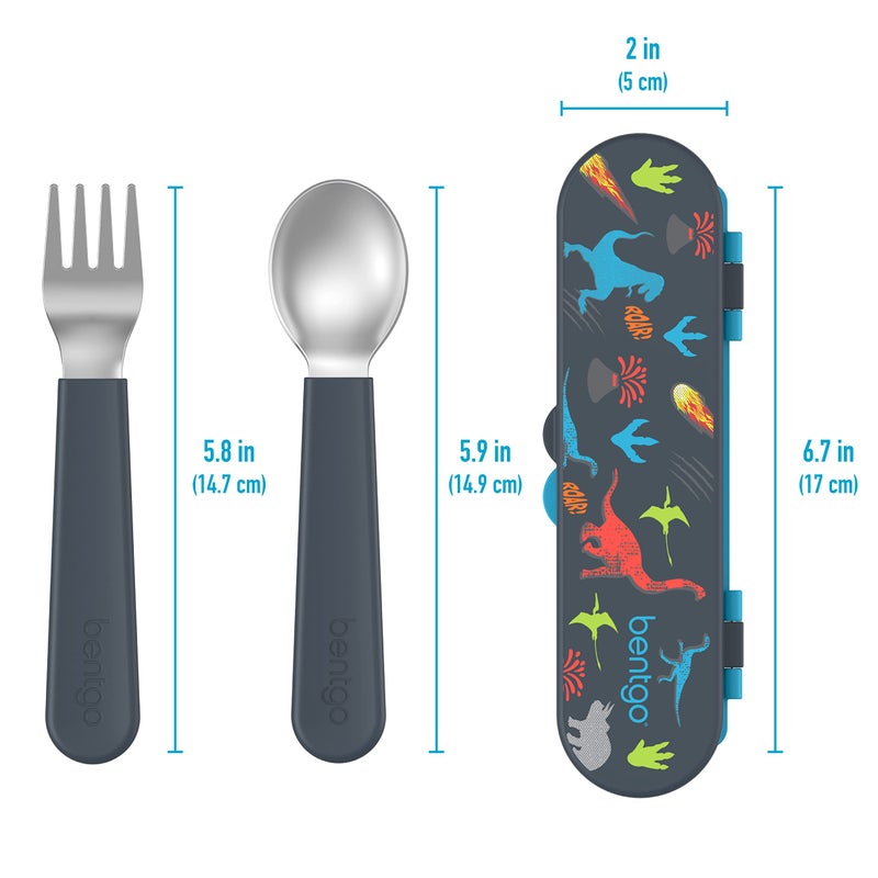 Bentgo Kids Stainless Steel Utensil Set - Reusable Fork, Spoon & Storage Case - High-Grade BPA-Free Stainless Steel, Easy-Grip Handles, Dishwasher Safe for School Lunch, Travel & Outdoors (Dinosaur) - Image 5