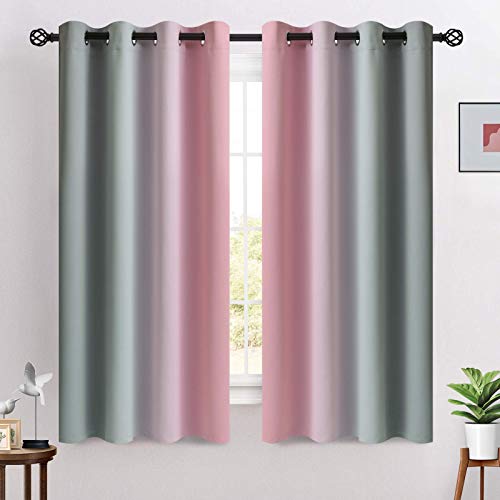 COSVIYA Grommet Ombre Room Darkening Curtains 63 inches Length for Kids/Girls Bedroom, Polyester Light Blocking Pink and Grey Gradient Window Drapes/Curtains for Living Room,2 Panels, 52x63 inches - Image 2