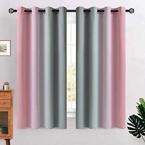 COSVIYA Grommet Ombre Room Darkening Curtains 63 inches Length for Kids/Girls Bedroom, Polyester Light Blocking Pink and Grey Gradient Window Drapes/Curtains for Living Room,2 Panels, 52x63 inches - Image 1