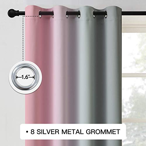 COSVIYA Grommet Ombre Room Darkening Curtains 63 inches Length for Kids/Girls Bedroom, Polyester Light Blocking Pink and Grey Gradient Window Drapes/Curtains for Living Room,2 Panels, 52x63 inches - Image 3