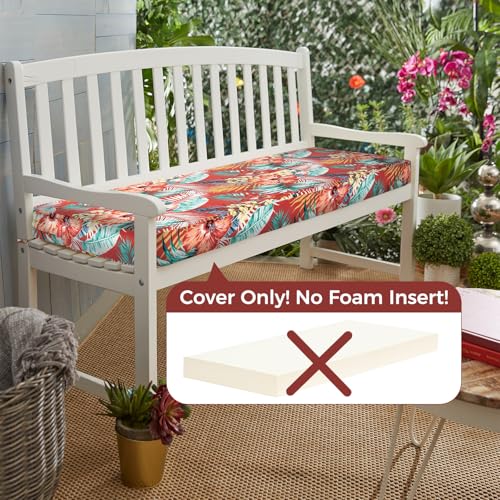 IN4 Care Patio Bench Cushion Covers for Outdoor Furniture with Ties Water Resistant LoveseatSettee Cushion Slipcover 42x18x3 Inch for Swing Porch Garden Replacement Cover OnlyChili Red Floral - Image 3