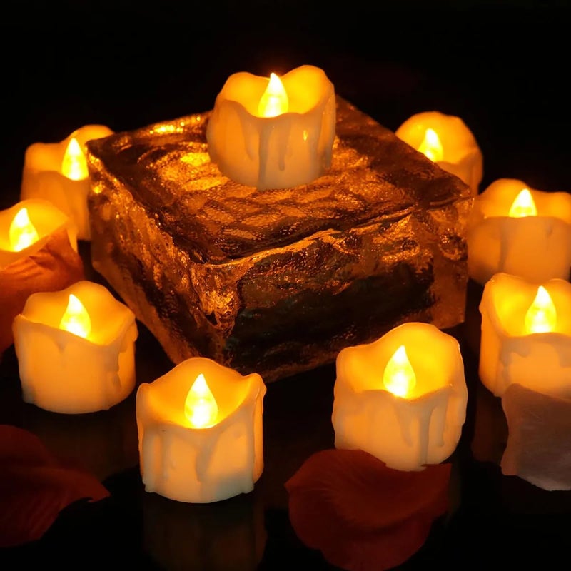 MOONCEE 24pcs Warm White LED Tea Light Candles Wax Texture Candlelight Flameless Battery Operated Tealights for Diwali, Wedding, Birthday, Christmas Candle, Easter, Xmas Tree Home Decoration - Image 3