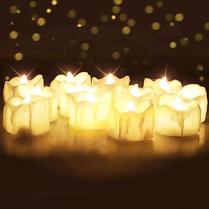 MOONCEE 24pcs Warm White LED Tea Light Candles Wax Texture Candlelight Flameless Battery Operated Tealights for Diwali, Wedding, Birthday, Christmas Candle, Easter, Xmas Tree Home Decoration - Image 1