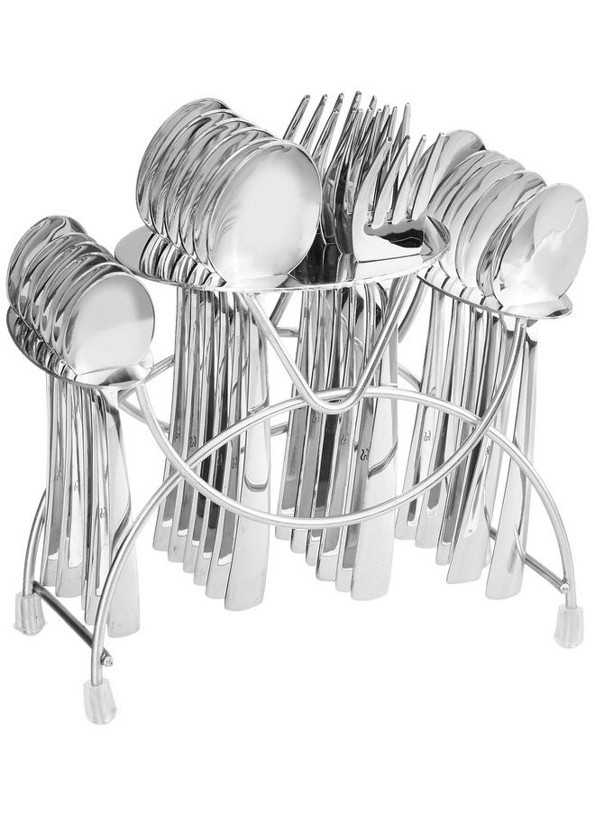 FNS FnS Solo Stainless Steel Cutlery Set with Hanging Set 24-Piece (6 Dinner Spoon, 6 Dinner Fork, 6 Teaspoon, 6 Baby Spoon & 1 Hanging Stand)  - Image 1