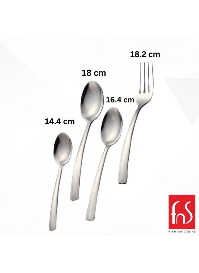 FNS FnS Solo Stainless Steel Cutlery Set with Hanging Set 24-Piece (6 Dinner Spoon, 6 Dinner Fork, 6 Teaspoon, 6 Baby Spoon & 1 Hanging Stand)  - Image 3