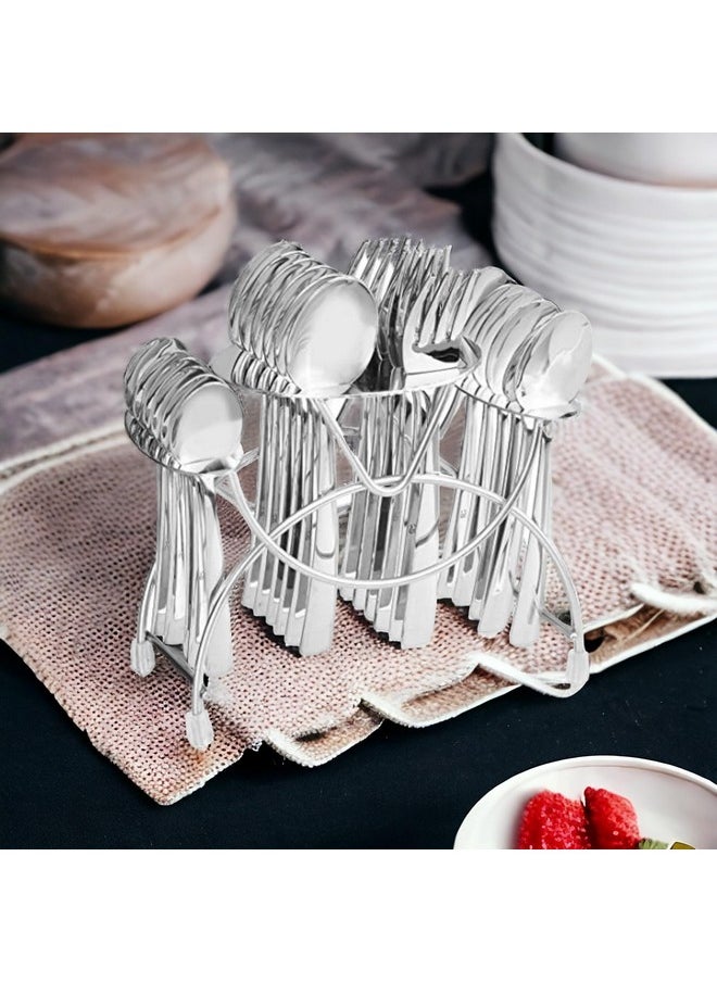 FNS FnS Solo Stainless Steel Cutlery Set with Hanging Set 24-Piece (6 Dinner Spoon, 6 Dinner Fork, 6 Teaspoon, 6 Baby Spoon & 1 Hanging Stand)  - Image 2