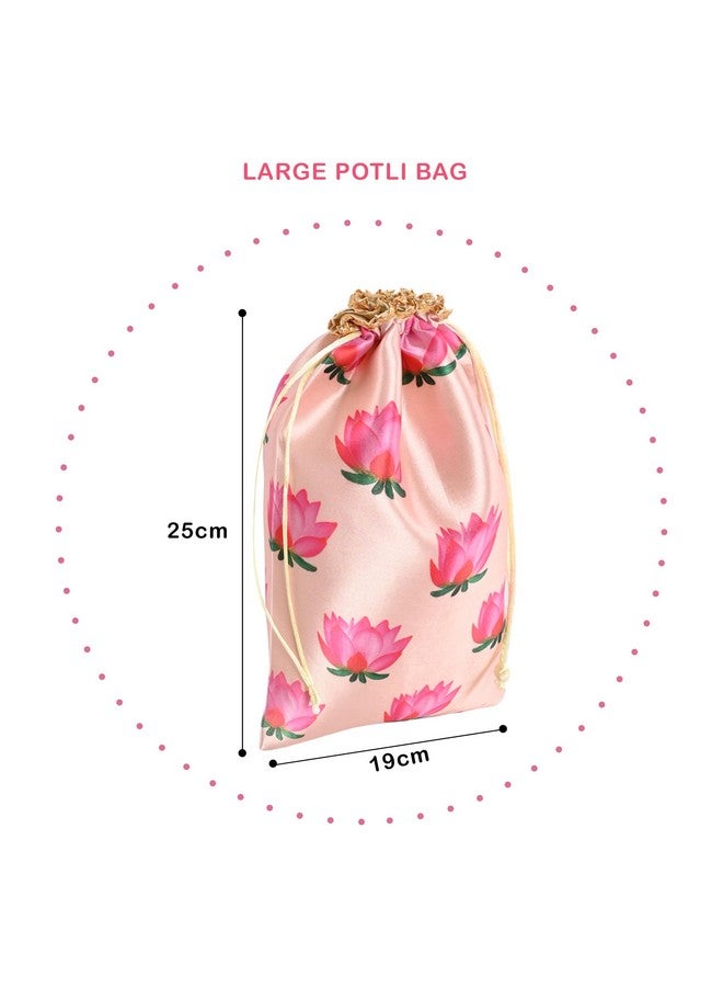 Kuber Industries Kuber Industries Pack Of 10 Polyester Potli Bags|7X9 Inch|Return Gifts|Wedding-Party|Drawstring Closure|Wallet|Baby Shower|Lotus Print|Cream  - Image 3