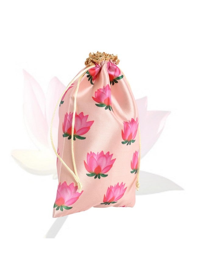 Kuber Industries Kuber Industries Pack Of 10 Polyester Potli Bags|7X9 Inch|Return Gifts|Wedding-Party|Drawstring Closure|Wallet|Baby Shower|Lotus Print|Cream  - Image 2
