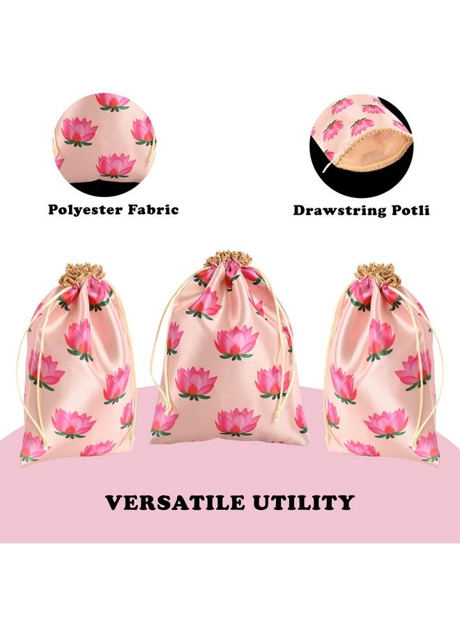 Kuber Industries Kuber Industries Pack Of 10 Polyester Potli Bags|7X9 Inch|Return Gifts|Wedding-Party|Drawstring Closure|Wallet|Baby Shower|Lotus Print|Cream  - Image 5