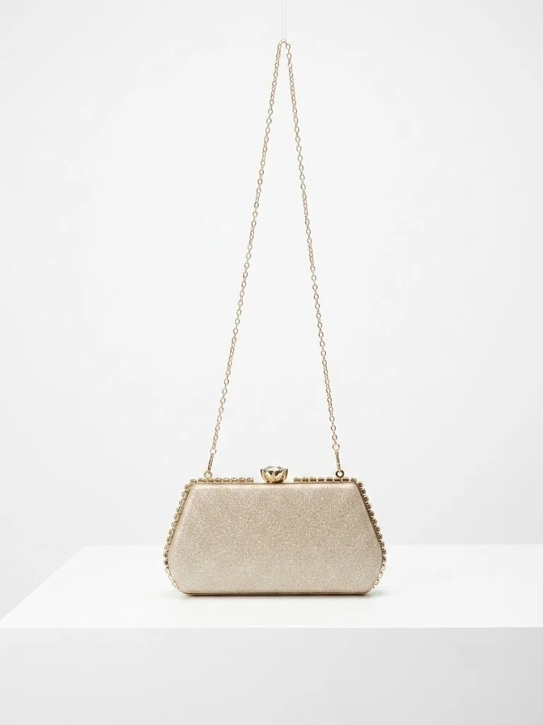 Viny gold Viny Women's Crystal Frame Evening Clutch Bag | Rhinestone Trimmed Hard Shell Party Handbag for Women | Best Price UAE