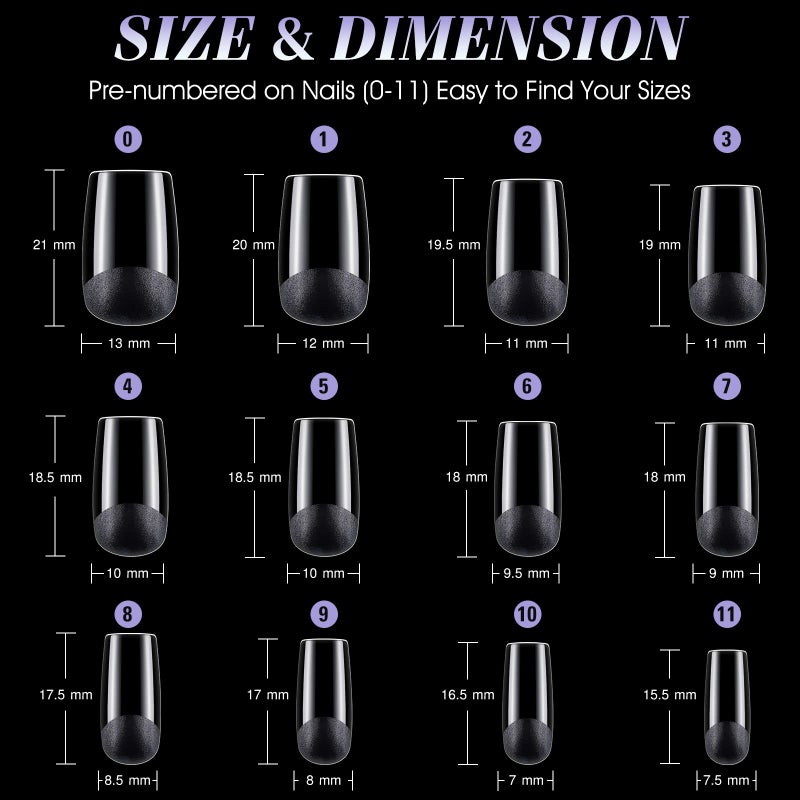 Gelike EC Short Square Nail Tips: Soft Gel False Nail Tips Full Cover for Nail Extensions - Acrylic Nails Professional Clear Gelly Tips False Press on Preshaped PMMA,12 Sizes, SHORT SQUARE 240PCS - Image 4