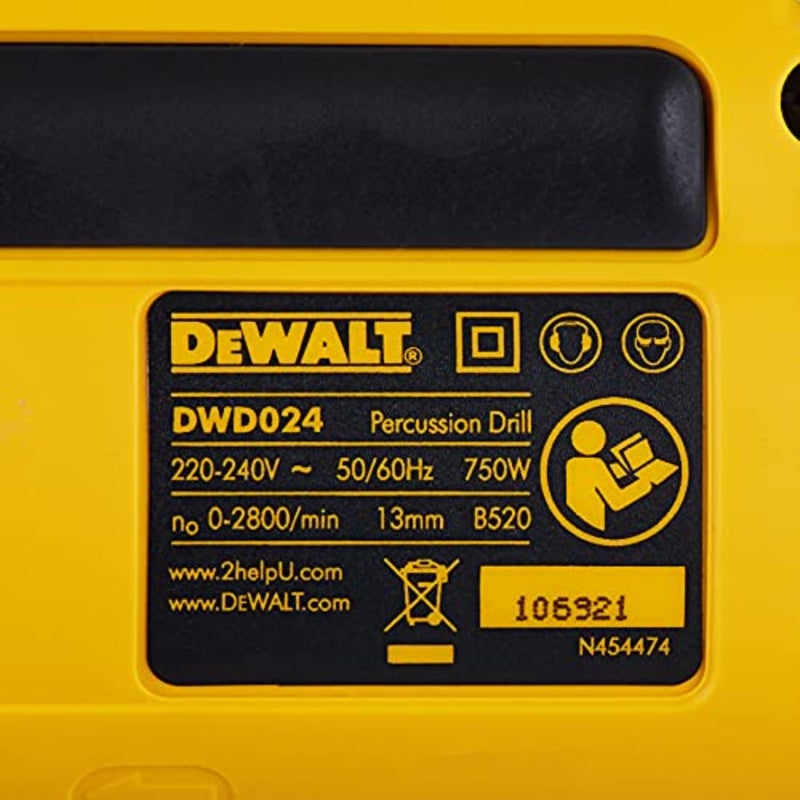 Percussion Drill 750W, Yellow/Black, 13 mm, Dwd024-B5 - Image 5