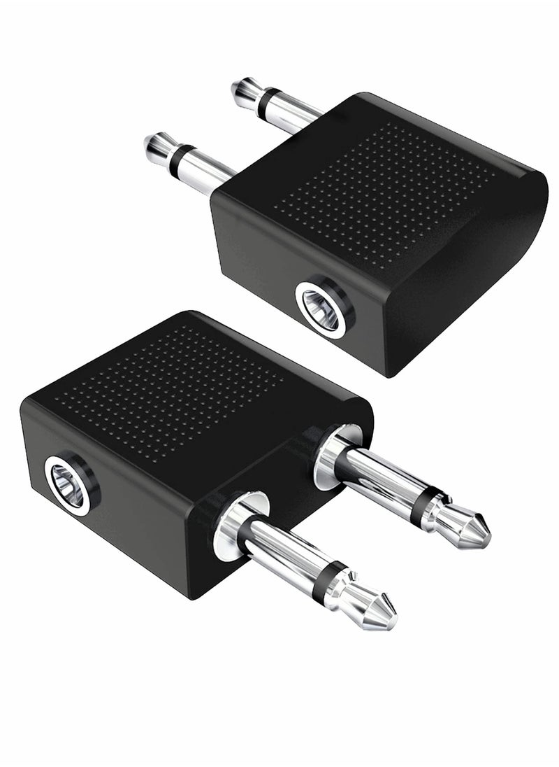Excefore - Airplane Headphone Adapter, 2 Pcs Airline Flight Headphone Converter Sliver Plated 3.5mm Male to 3.5mm Female Stereo Aux Jack Headphone Adapter Compatible with More Headphones - Image 1