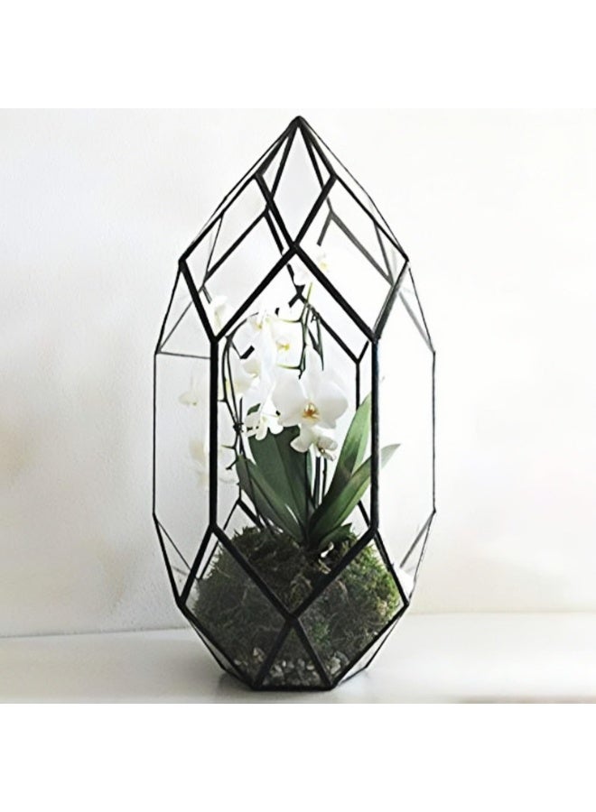 LAMAY Glass Terrarium Irregular Geometric Planter Indoor Air Plants Holder Window Balcony Display Succulent Flower Pot 11" Black - Image 1