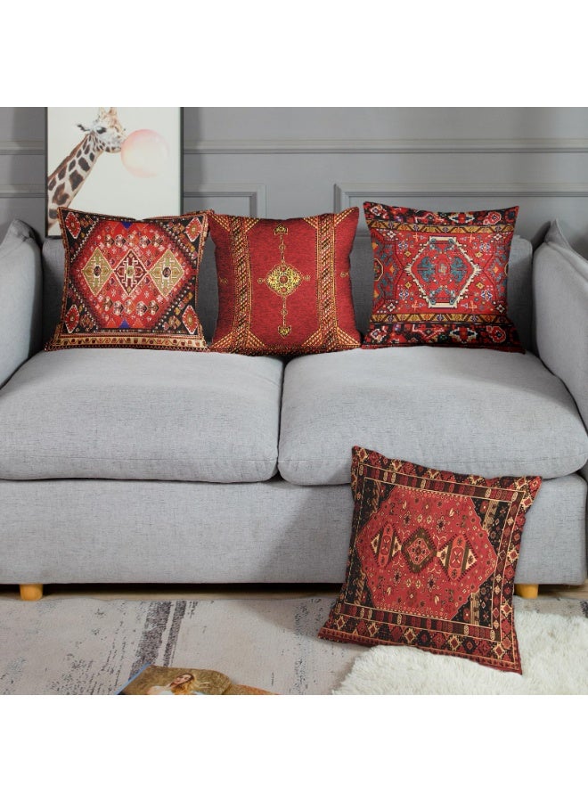 Set of 4 Throw Pillow Covers, Geometric Kilim Moroccan Oriental Ikat Design, 18 x 18 Inches, Red Tribal Decorative Cushion Cases - Image 5