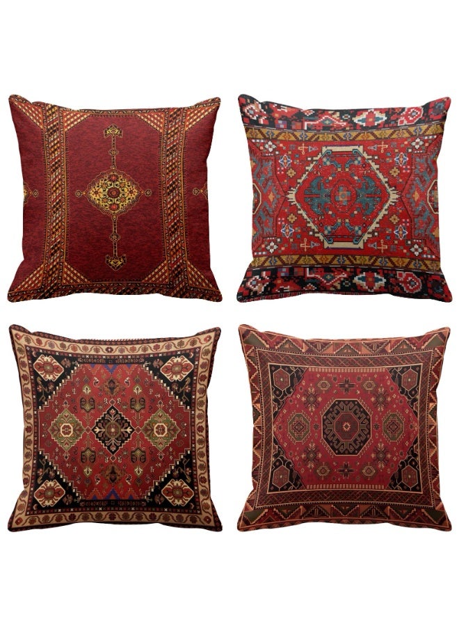 Set of 4 Throw Pillow Covers, Geometric Kilim Moroccan Oriental Ikat Design, 18 x 18 Inches, Red Tribal Decorative Cushion Cases - Image 1