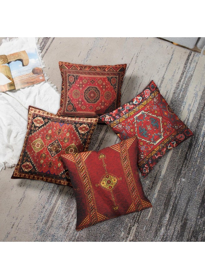 Set of 4 Throw Pillow Covers, Geometric Kilim Moroccan Oriental Ikat Design, 18 x 18 Inches, Red Tribal Decorative Cushion Cases - Image 3