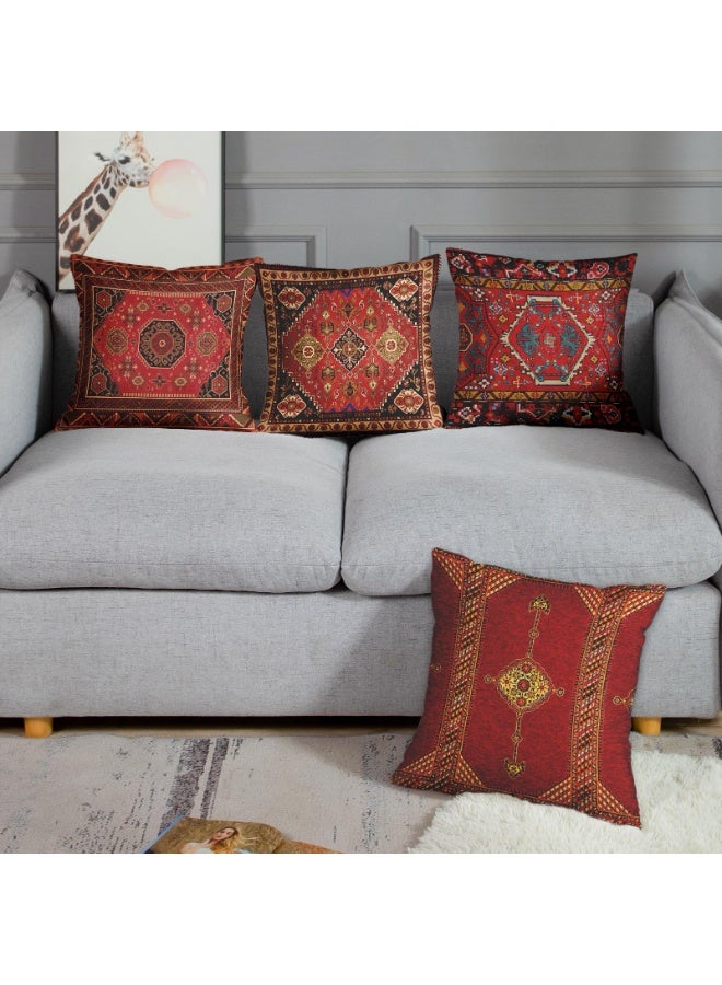 Set of 4 Throw Pillow Covers, Geometric Kilim Moroccan Oriental Ikat Design, 18 x 18 Inches, Red Tribal Decorative Cushion Cases - Image 2