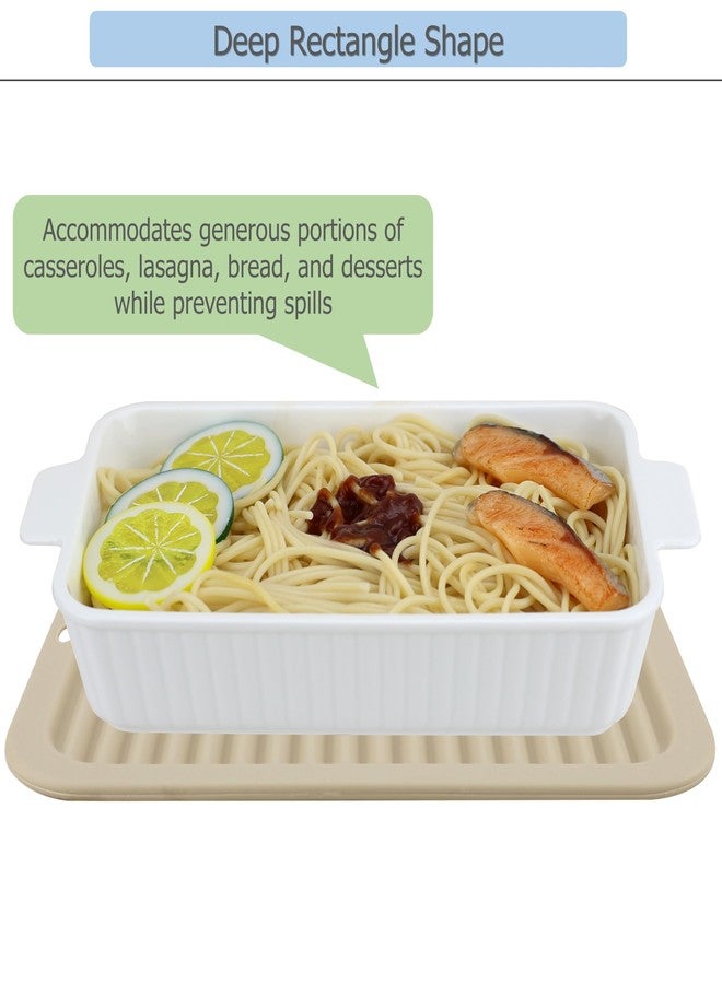 EIKS Ceramic Baking Dish with Handles and Silicone Mat for Serving Baking and Steaming Lasagna Noodle Meat Rice Pasta Bread Casseroles Meal (White, 12-inch) - Image 2