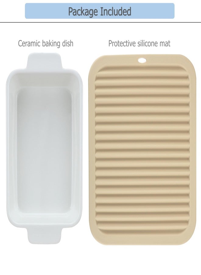 EIKS Ceramic Baking Dish with Handles and Silicone Mat for Serving Baking and Steaming Lasagna Noodle Meat Rice Pasta Bread Casseroles Meal (White, 12-inch) - Image 3