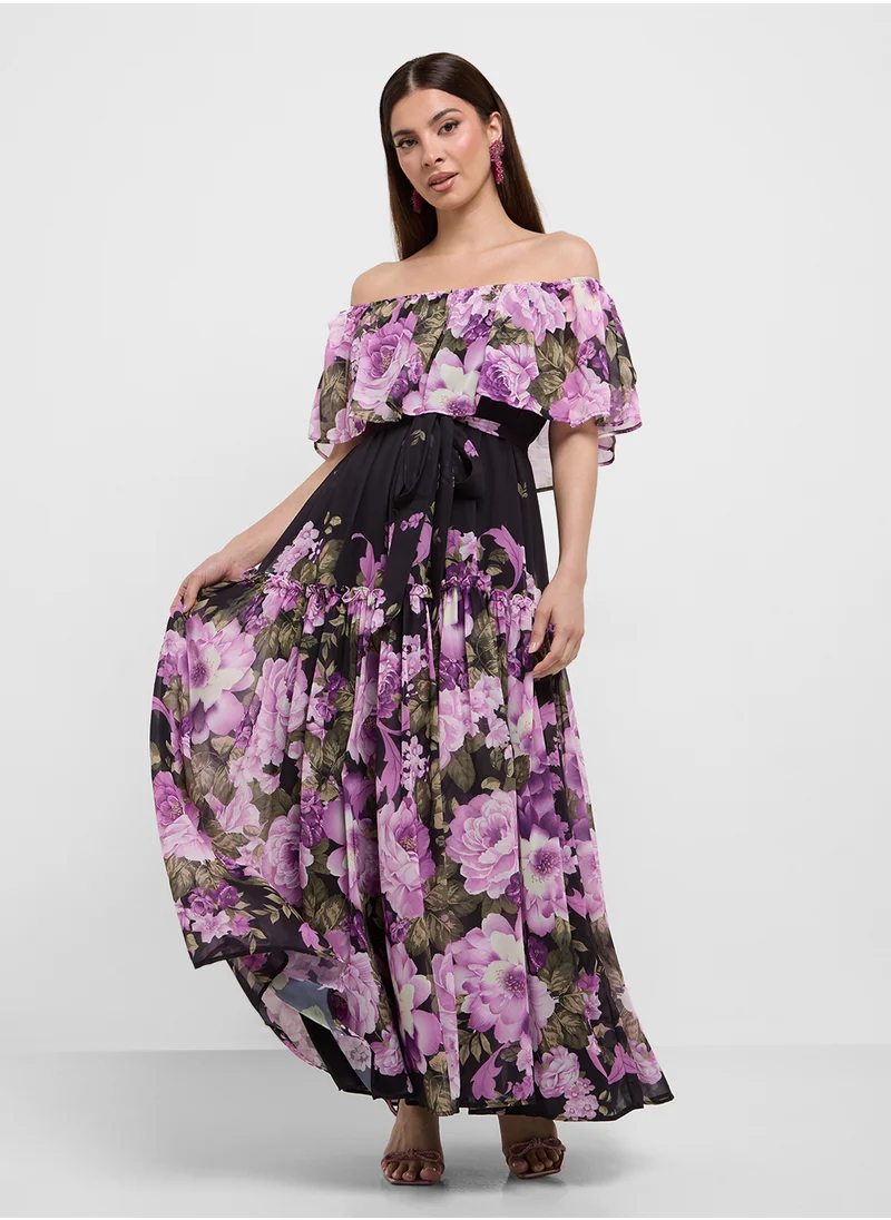 ELLA Off Shoulder Floral Print Dress