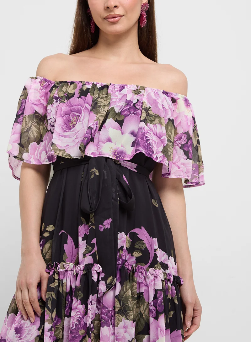 ELLA Off Shoulder Floral Print Dress