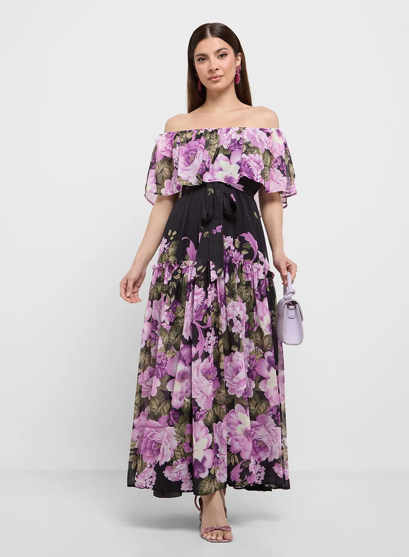 ELLA Off Shoulder Floral Print Dress