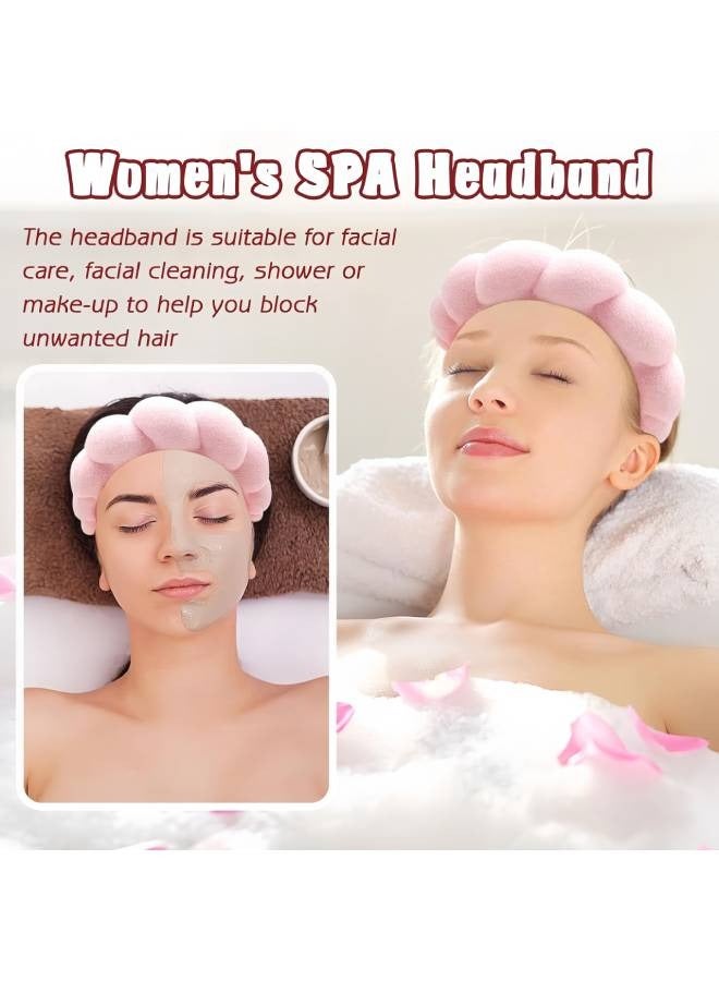 Lesha Spa Headband for Washing Face Wristband Sponge Makeup Skincare Headband Terry Cloth Bubble Soft Get Ready Hairband for Women Girl Puffy Padded Headwear Non Slip Thick Hair Accessory(Pink)  - Image 2