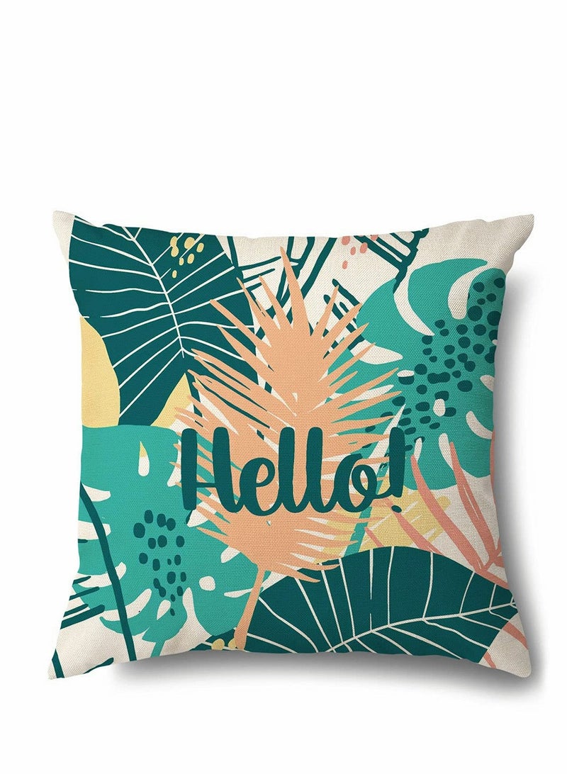 KASTWAVE Green Cushion Covers Leaf, Outdoor Waterproof Set of 4, Tropical Plant Square Linen Throw Pillow Cover, Suitable for Sofa Garden, Terrace, Home Decorative (18 x 18 inch) - Image 3