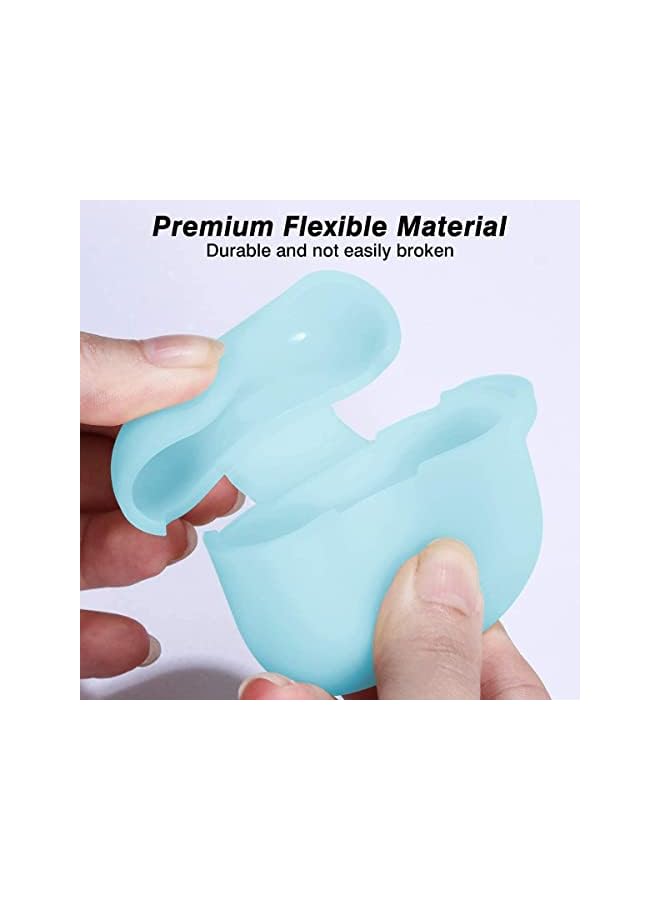 ECVV غطاء حافظة من السيليكون المتوهج ليلاً لسماعات Air Pods Pro متوافق مع الجيل الثالث من Air Pods Pro مع سلسلة مفاتيح أمامية مضيئة ليلاً باللون الأزرق - Image 4