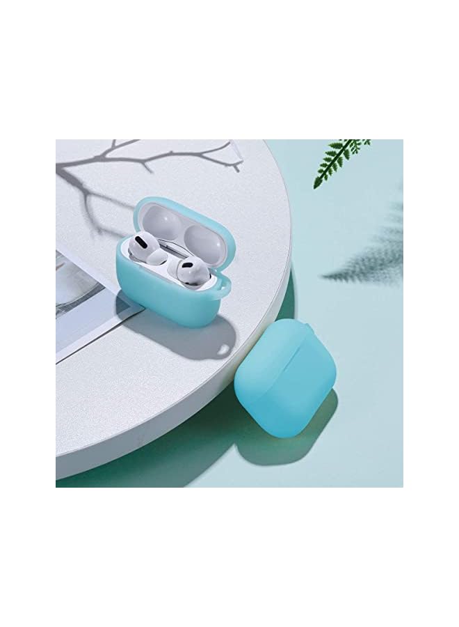 ECVV غطاء حافظة من السيليكون المتوهج ليلاً لسماعات Air Pods Pro متوافق مع الجيل الثالث من Air Pods Pro مع سلسلة مفاتيح أمامية مضيئة ليلاً باللون الأزرق - Image 2
