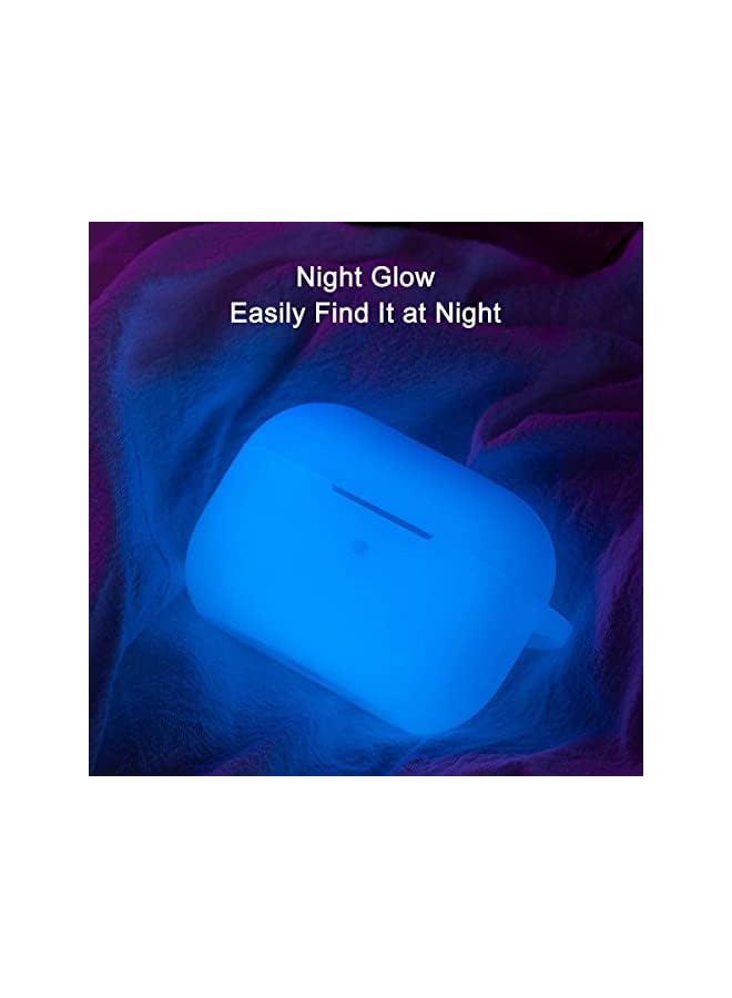 ECVV غطاء حافظة من السيليكون المتوهج ليلاً لسماعات Air Pods Pro متوافق مع الجيل الثالث من Air Pods Pro مع سلسلة مفاتيح أمامية مضيئة ليلاً باللون الأزرق - Image 3