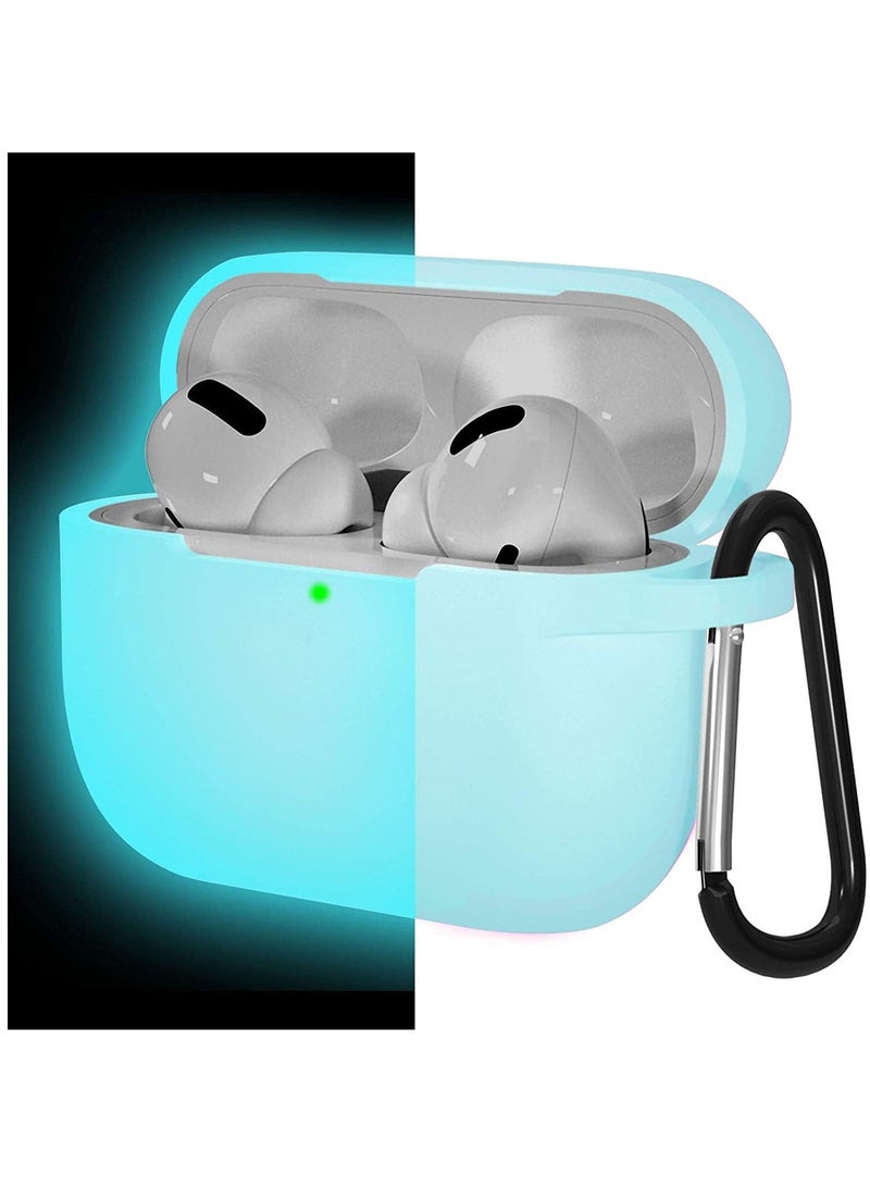 ECVV غطاء حافظة من السيليكون المتوهج ليلاً لسماعات Air Pods Pro متوافق مع الجيل الثالث من Air Pods Pro مع سلسلة مفاتيح أمامية مضيئة ليلاً باللون الأزرق - Image 1