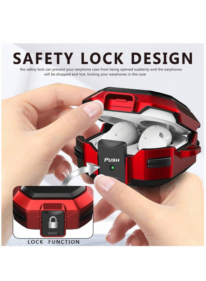SOLARAE Armor Case Cover for Samsung Galaxy Buds Pro, Galaxy Buds Live, Galaxy Buds 2 Case Cover with Security Lock, Hard Rugged PC Shockproof Case Cover with Keychain/Straps -red - Image 3