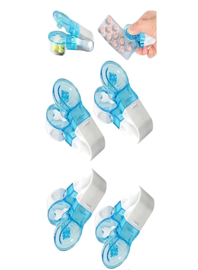GANPUB 4Pcs Blue Portable Pill Taker Remover, Pill Remover, Blister Pack Opener Popper Assistance No Contact Easy to Take Out Travel Tablet Dispenser Pills Extractor Tool, Medication Aids Pill Organizers - Image 1