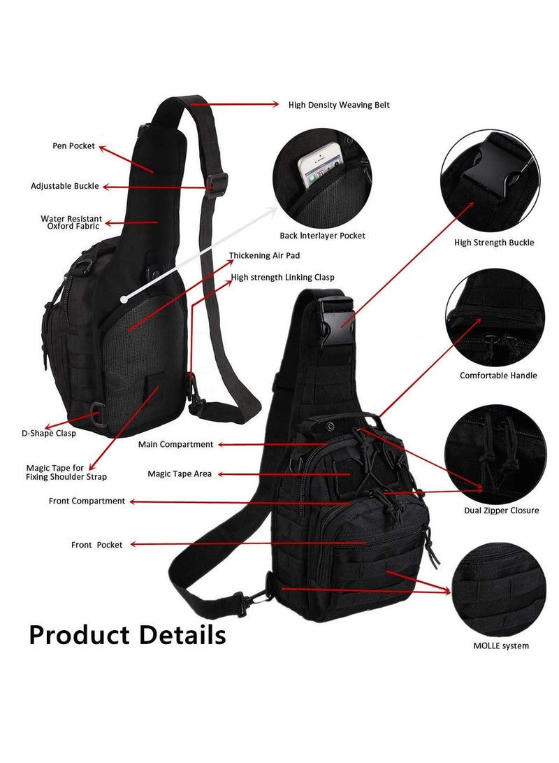 SYOSI Tactical Shoulder Sling Bag, Small Outdoor Chest Pack, Military Molle Multifunctional Shoulder Messenger Crossbody for Men Traveling, Hiking, Camping (Black)  - Image 2