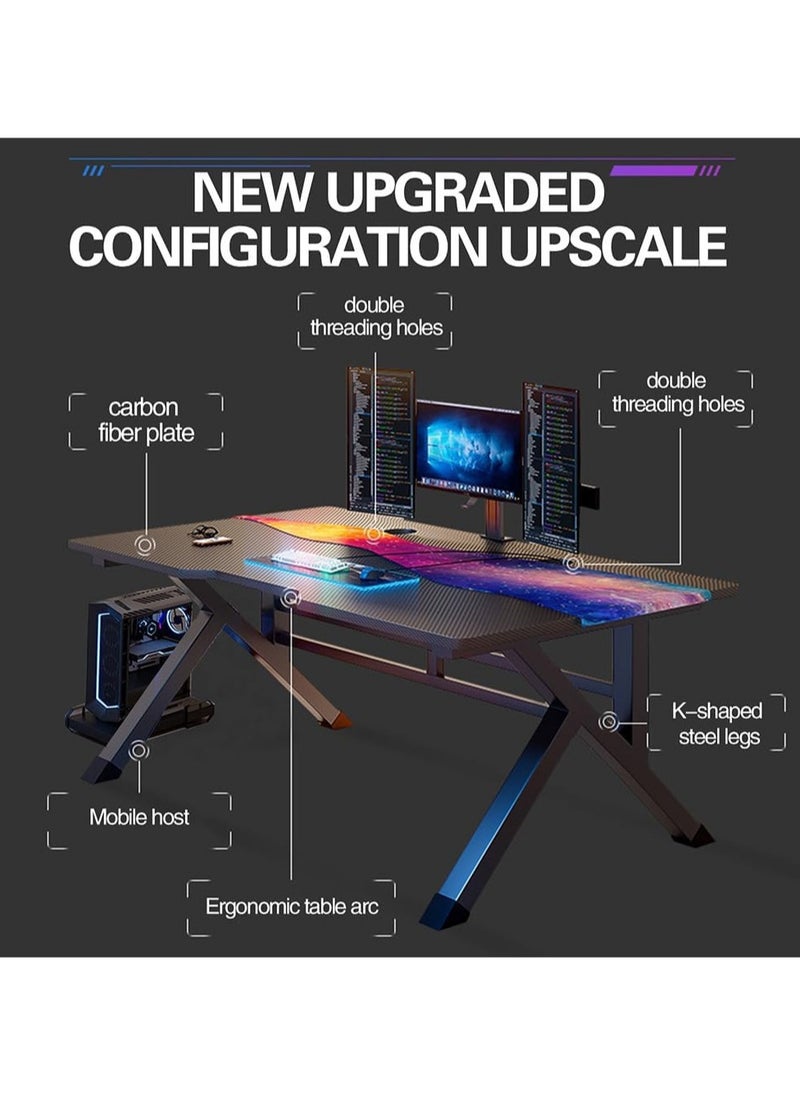 TOMSHOO - Desktop Computer Desk, Carbon Fiber Surface PC Gaming Desk Table,Simple Desk for Home Office,Study Student Writing Desk(120 * 60 * 75cm) - Image 1