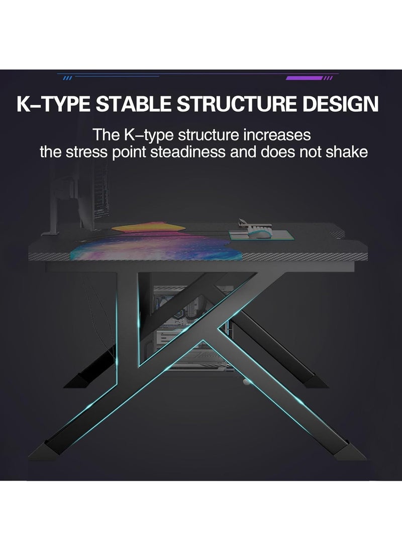 TOMSHOO - Desktop Computer Desk, Carbon Fiber Surface PC Gaming Desk Table,Simple Desk for Home Office,Study Student Writing Desk(120 * 60 * 75cm) - Image 1