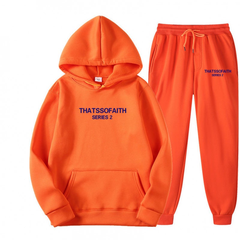 New Letter Sweatshirt And Sweatpants Two-Piece Set For Men And Women Casual Velvet Hooded Suit - Image 1