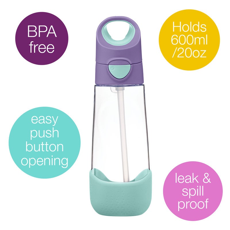 B.Box Big Kids Tritan™ Drink Bottle with Straw | Leakproof Push Button Lid | Ergonomic Triangle Grip | BPA-Free Reusable Water Bottle for School Kids | 600ml-Lilac Pop - Image 2