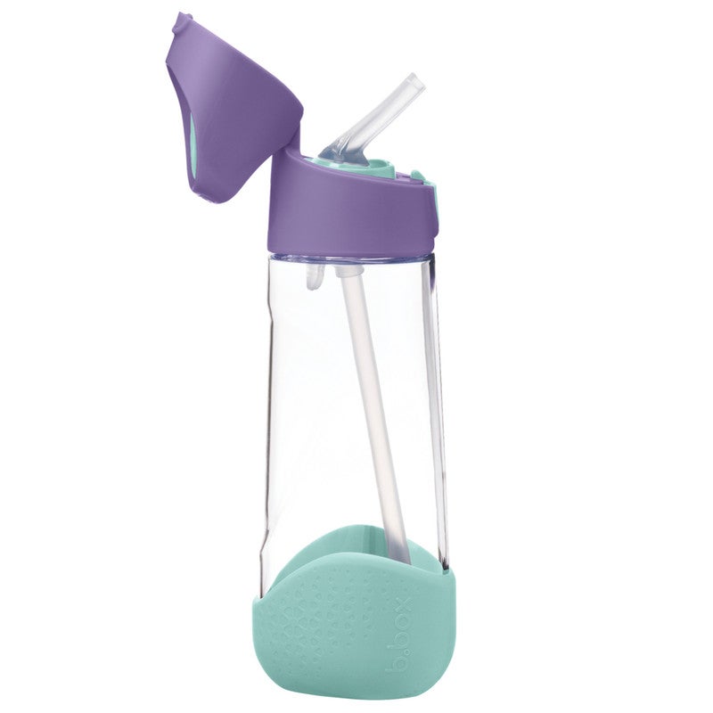 B.Box Big Kids Tritan™ Drink Bottle with Straw | Leakproof Push Button Lid | Ergonomic Triangle Grip | BPA-Free Reusable Water Bottle for School Kids | 600ml-Lilac Pop - Image 1