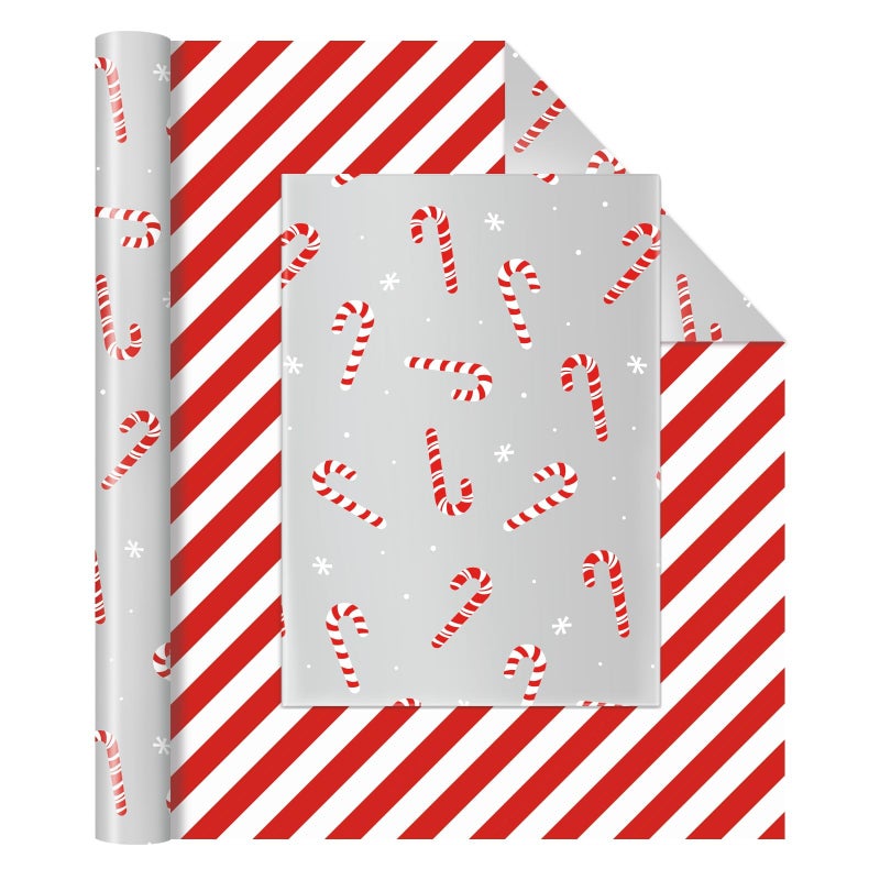 WERNNSAI Christmas Wrapping Paper Roll 1 Roll 17x 33 ft Silver Candy Cane Wrapping Paper for Kids Red Stripe Gift Wrap Paper for Christmas Holiday Gift Wrap Party Supplies - Image 3