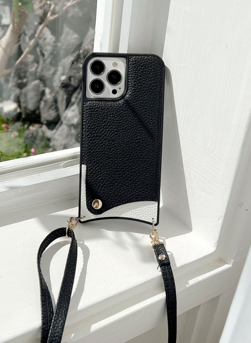 Suteni Color Block Back Cover Card Slots Leather Phone Case for iPhone - Image 1