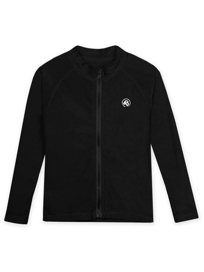 AOBUTE Kids Sun Shirts Long Sleeve Boys Full Zip Swim Top Quick Dry UV Protection Hiking Shirts Black 7-8 Years - Image 3