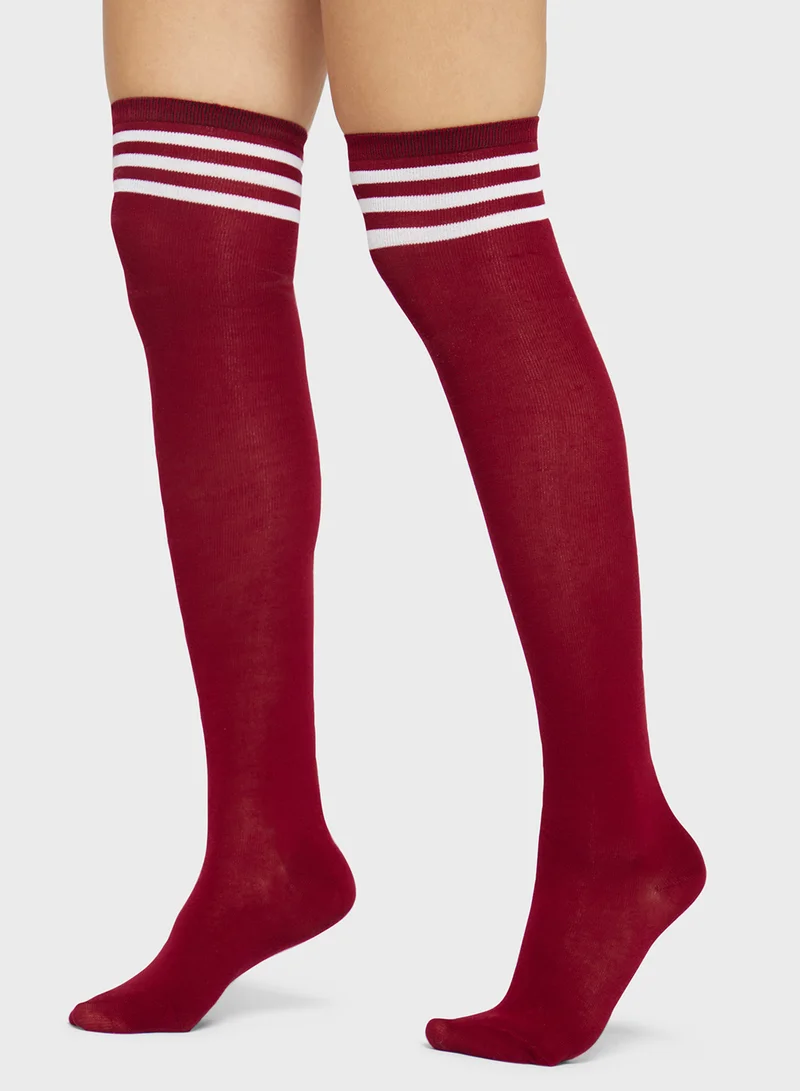 Ginger Ribbed Over The Knee Socks
